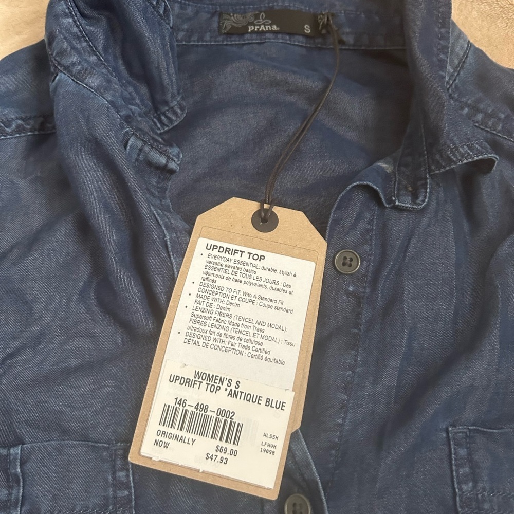 Prana Women’s Blue Button-Up Updrift Top - Picture 2 of 5